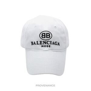 🔴 Balenciaga BB Logo Mode Embroidered Cap Hat - White